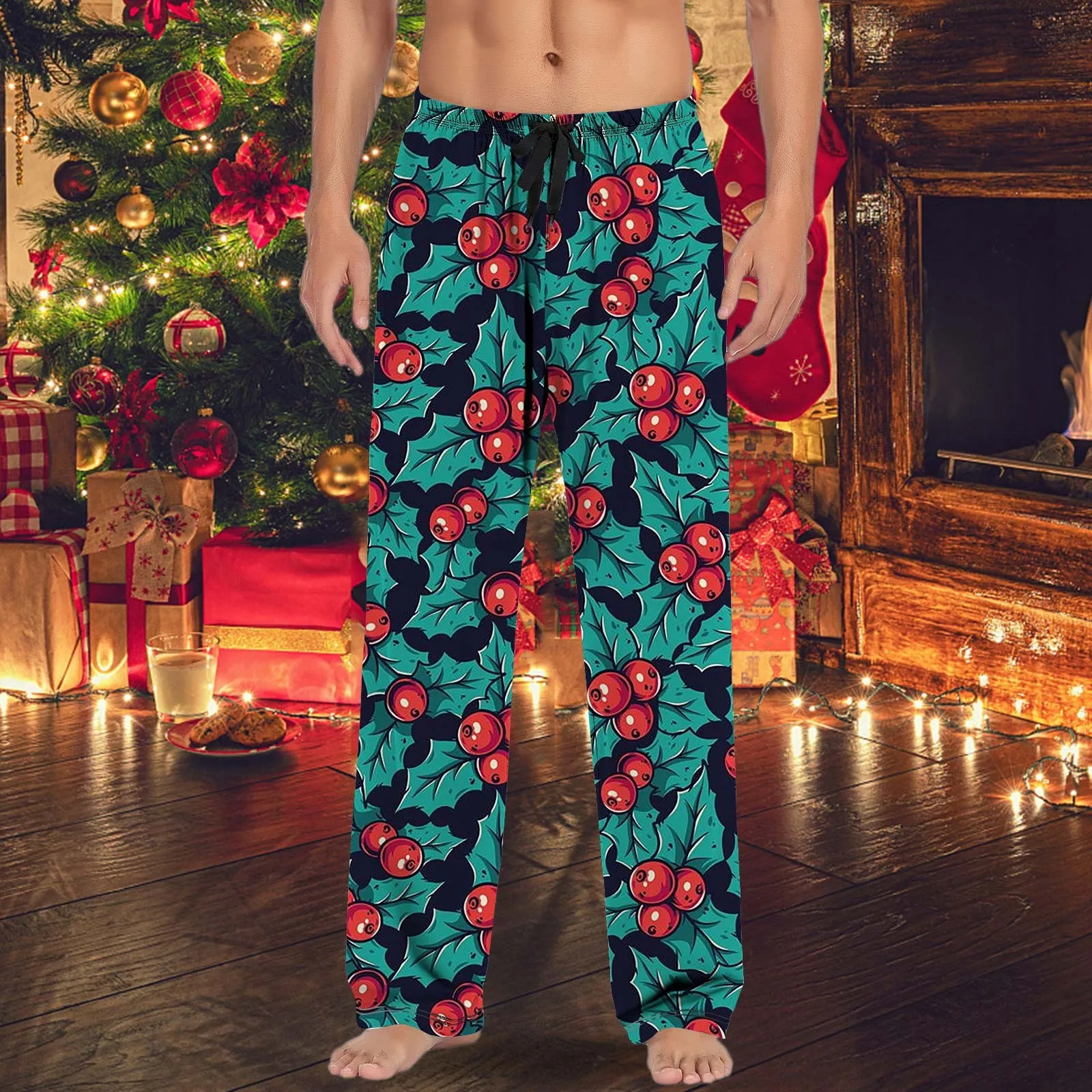 Pantalon de pyjama de Noël imprimé flocon de neige pour hommes, pantalons décontractés, pantalons de jogging doux et confortables, streetwear de Noël, vêtements de nuit