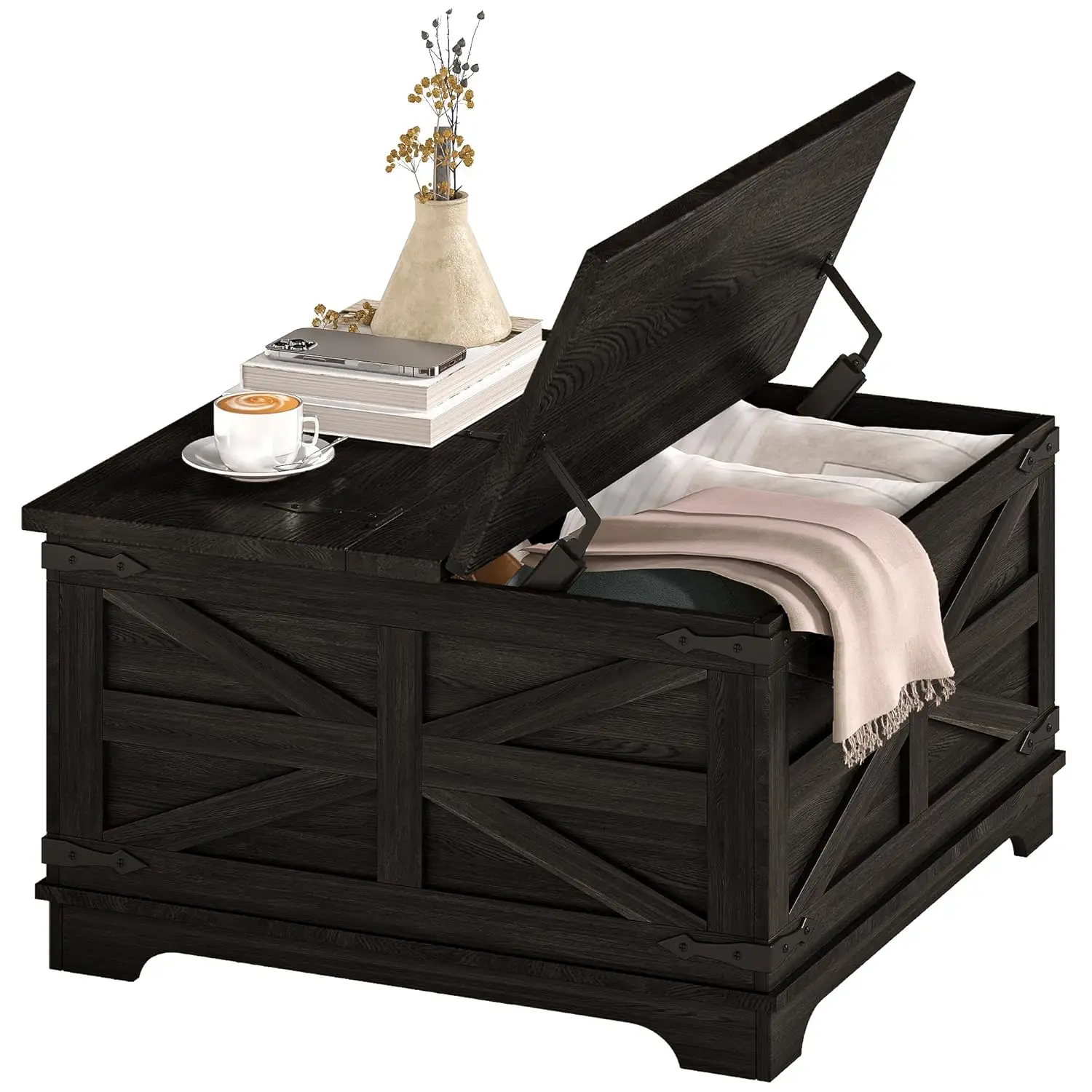 

Lift Top Coffee Table with Hidden Storage Square Wood Center Table for Living Room Distressed Black, Customized