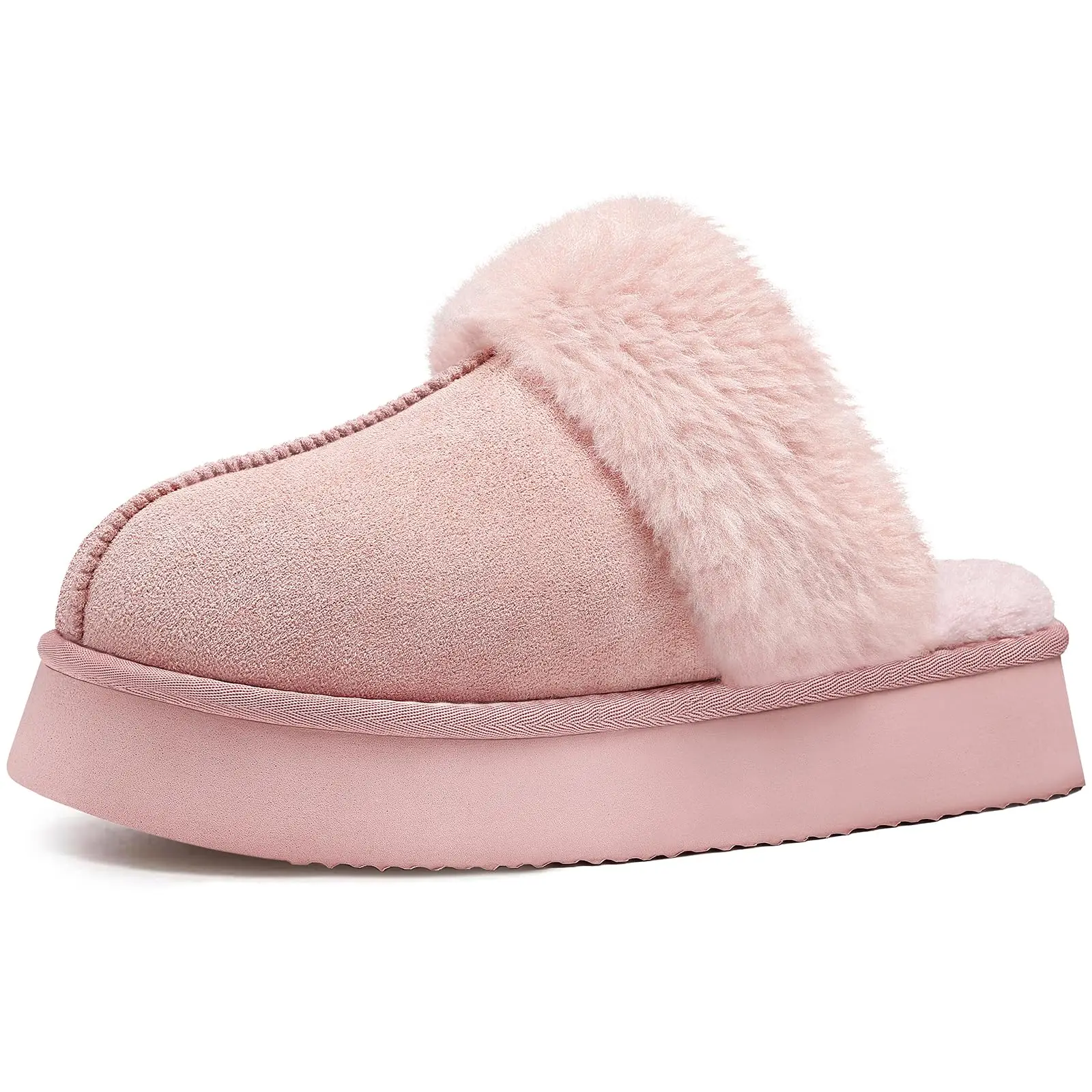 Litfun Women Fuzzy Platform Slippers Fluffy Memory Foam Winter House Shoes Indoor Cozy Lady Fur Slides Warm Plush Cotton Slipper