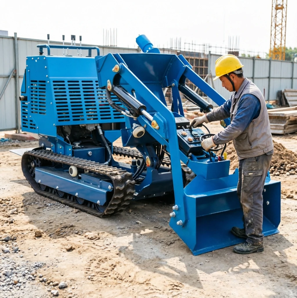 Hot sales Crawler Concrete Mixer Hydraulic Self Loading Bucket Rubber Track Off-road Rural House Cement Mortar Mix Equipment