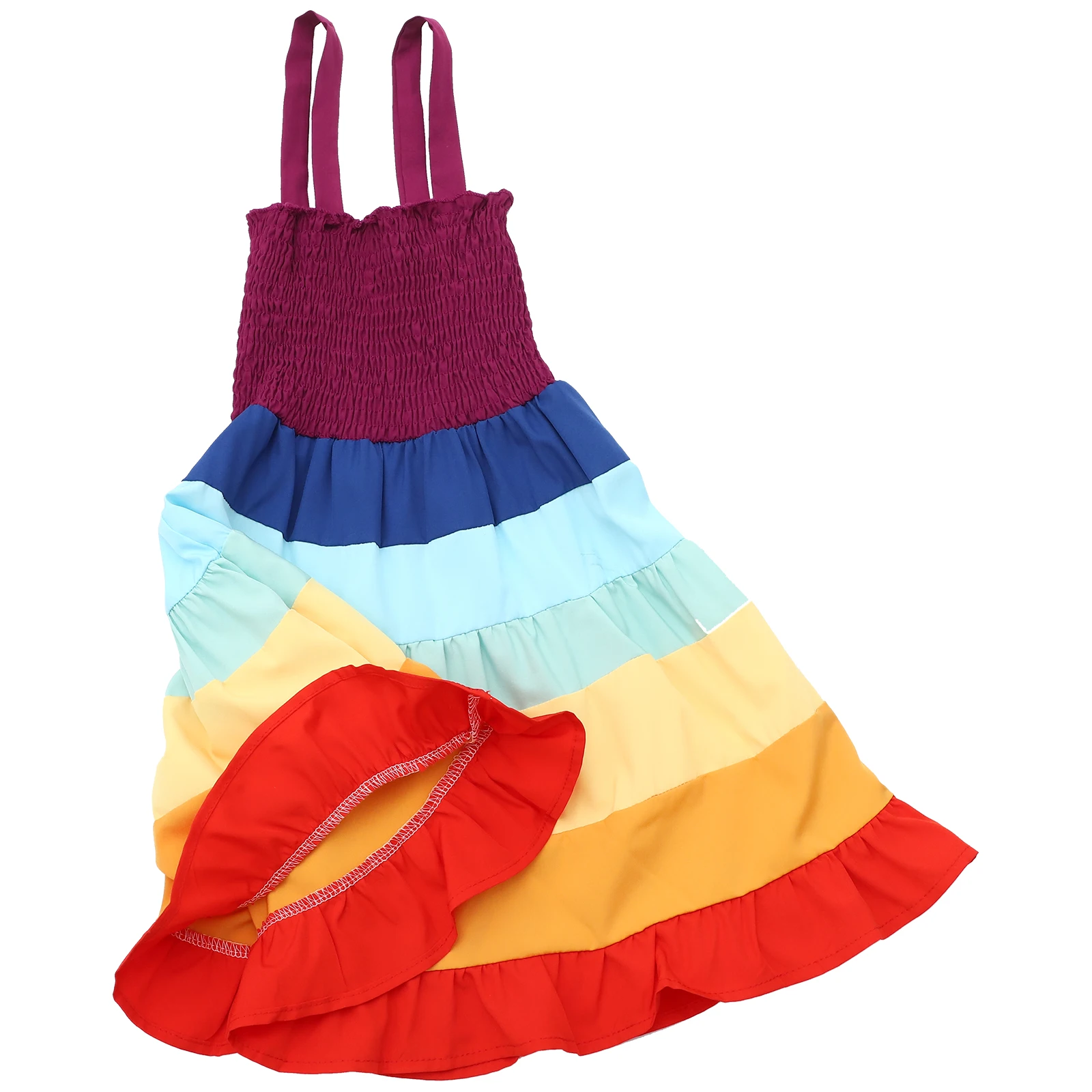 Rainbow One-piece Skirt Sleeveless Strapless Beach Dress Party Party Performance Costume Costume Girls Stripeds Skirts Red