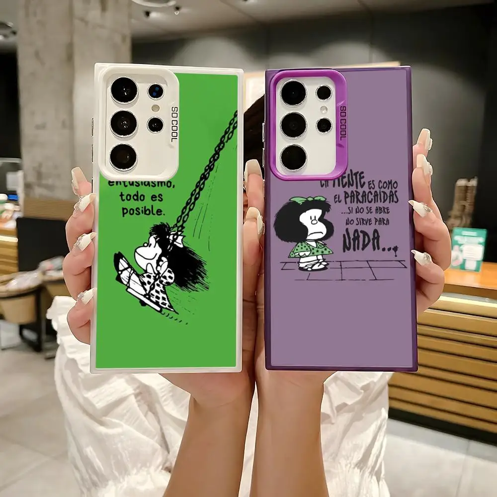 حار M-Mafalda جير قضية الهاتف لسامسونج غالاكسي S25 حافة S24 S23 S22 S21 S20 الترا سيليكون الملونة الفضة جراب هاتف