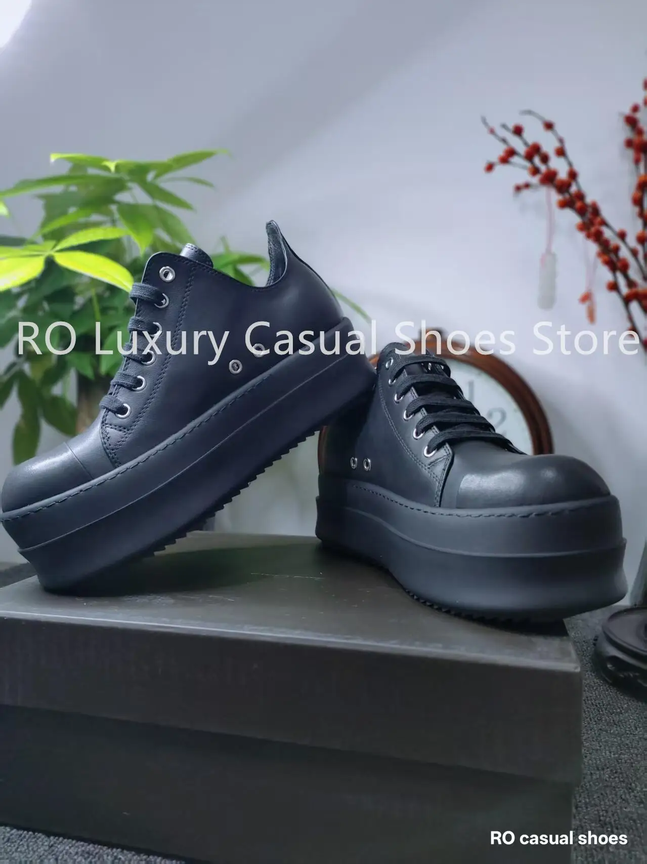 

Классические черные кроссовки на платформе Ro: мужские повседневные туфли, женские низкие кеды из натуральной кожи, качественные кроссовки на толстой подошве