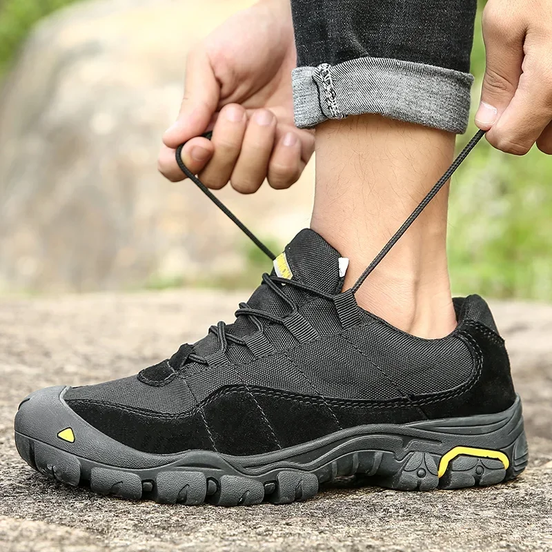 Hiking shoes men's spring and summer leather breathable mesh surface outdoor wear resistant travel leisure sports shoes