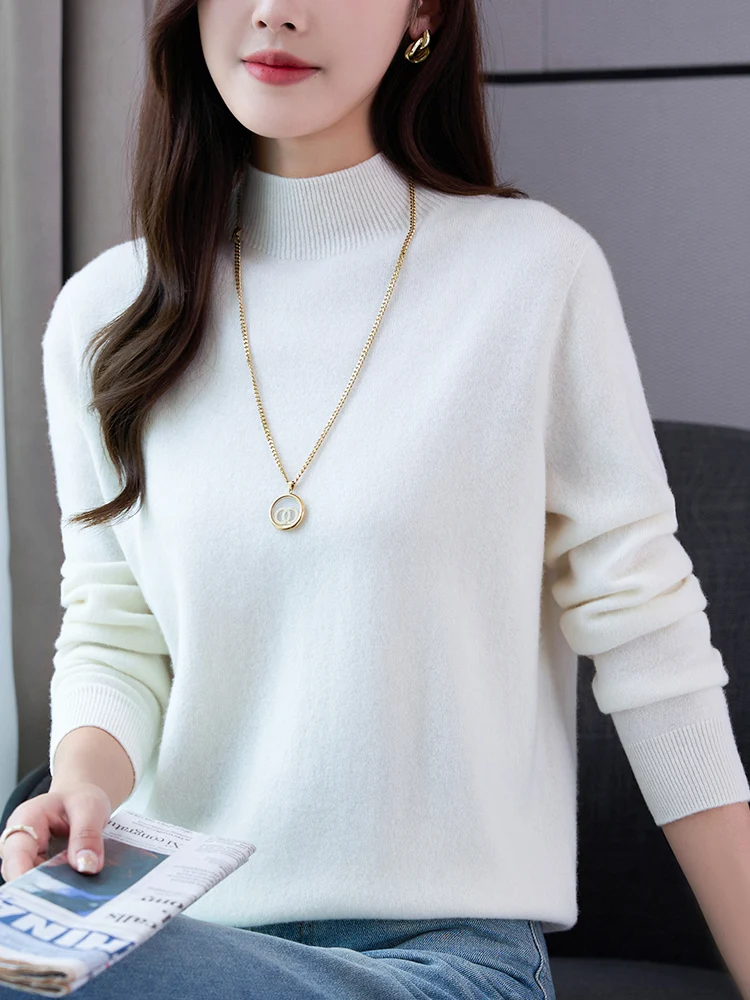 

Women's Sweaters Pullovers Merino Wool Knitwear Mock Neck Basic Casual Cashmere Autumn Winter Comfortable Clothing Tops New