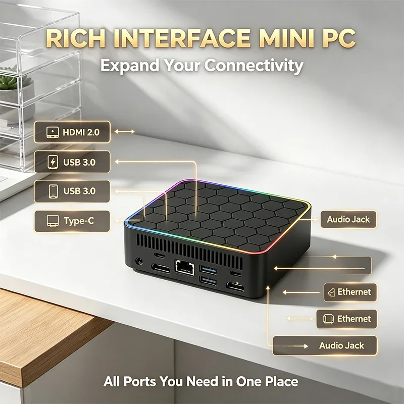 Intel Core I9-10980HK Mini PC 16GB RAM+2TB SSD 8 Cores16 Threads HDMI 4K Gigabit WiFi6 BT5.2 Windows 11 RGB Portable Gaming