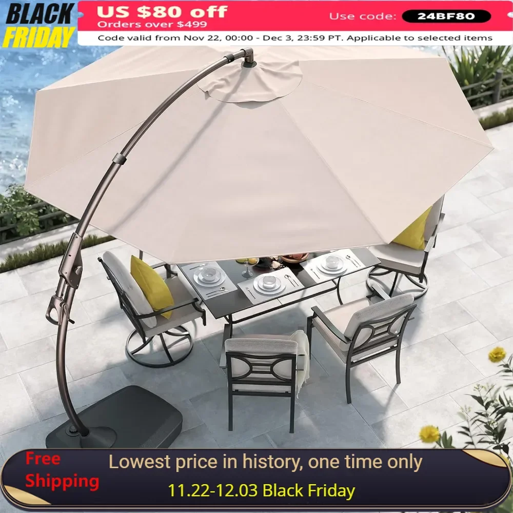 11ft Cantilever Sunshade with Base, Large Outdoor Sunshade, Round Aluminum, for Patio Garden, Backyard Aluminum Sunshades