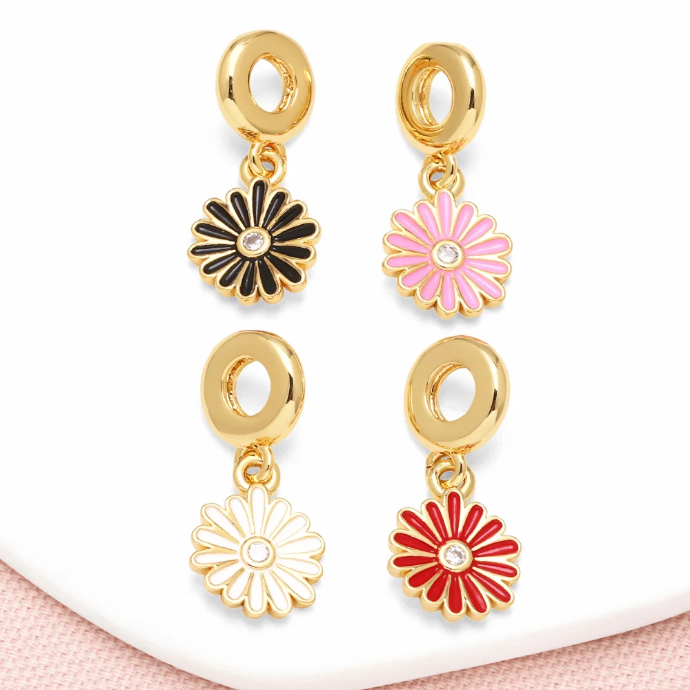 OCESRIO Trendy Multicolor Enamel Daisy Pendant for Necklaces Copper Gold Plated Flower Jewelry Making Component pdtb676