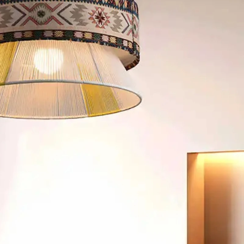 Southeast Asia Aesthetics Pendant Lights Retro Cotton Rope Woven Chandelier Cafe Bedroom Restaurant Atmosphere Lighting Fixtures