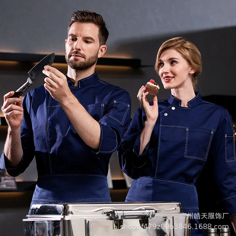 Uniforme de Chef de comedor para hombre, cafetería, restaurante, ropa de trabajo de cocina, ropa de trabajo de manga larga para hornear pasteles, otoño e invierno