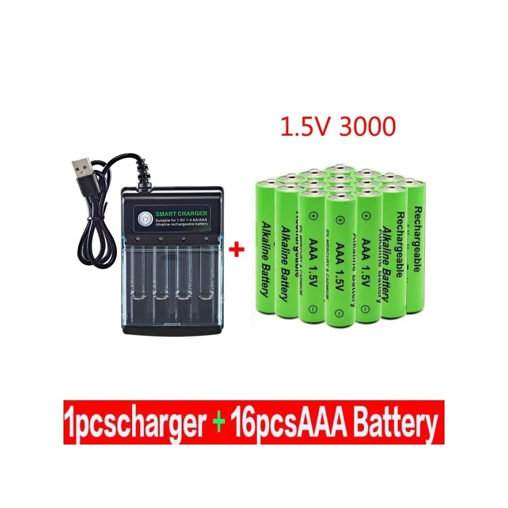 100% New AAA Battery 3000 MAh Rechargeable Battery AAA 1.5 V 3000 MAh Rechargeable New Alcalinas Drummey + Charger