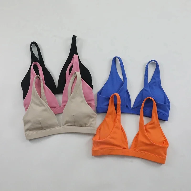 Dfyne Origin Minimal Sports Bra for Women Fitness Gym Athletic V-Neck Triangle Bra Buttery Soft Open Back Padded Yoga Top