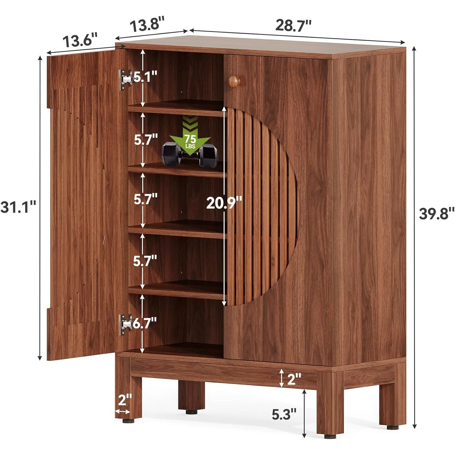 5-Tier Shoe Cabinet, Adjustable Height Shelves, 39.8