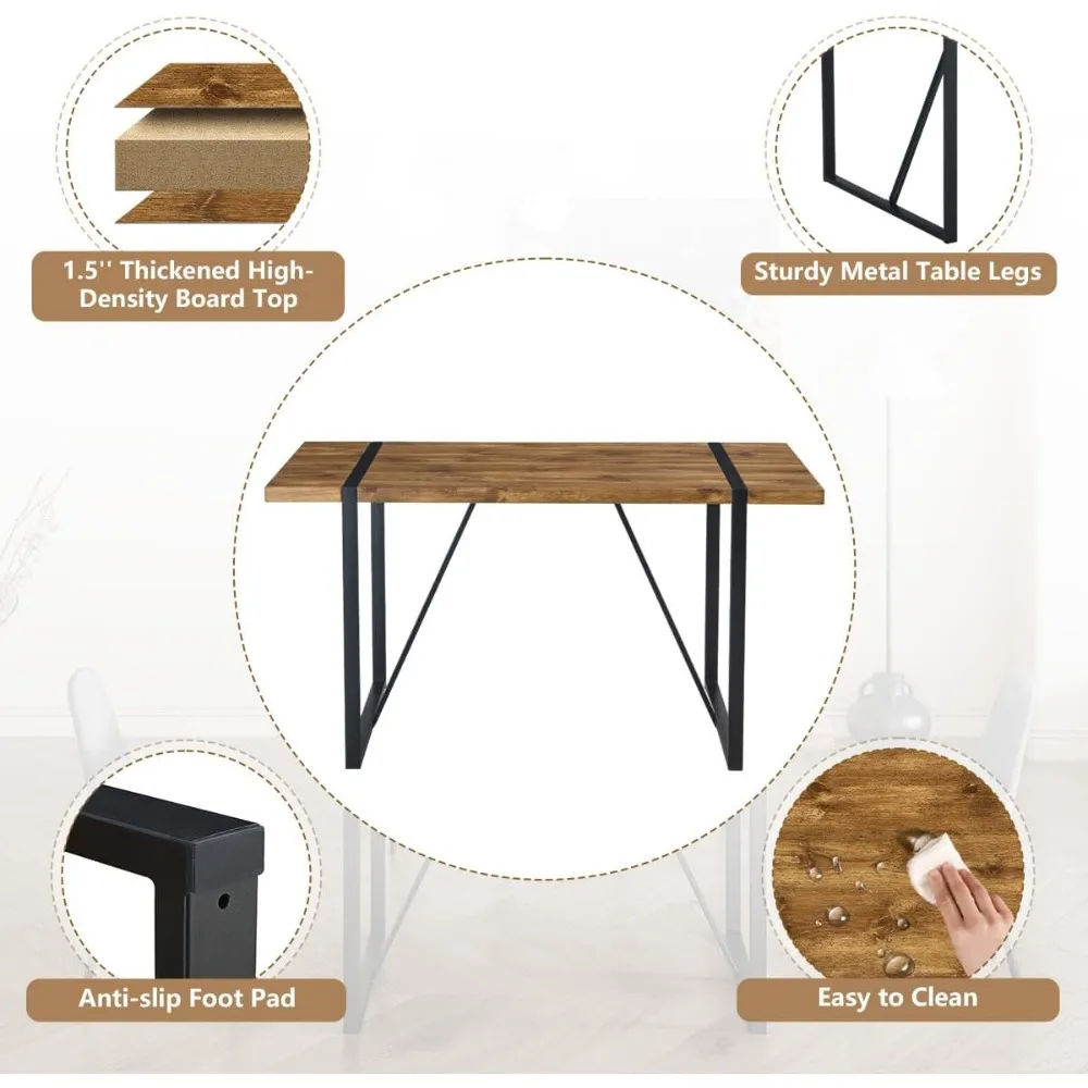 طقم طاولة طعام لـ 4، طقم طاولة عشاء لـ 4 أشخاص، طاولة مطبخ مقاس 55 بوصة وكراسي من قماش الجلد السويدي، طقم طاولة طعام مكون من 4 قطع #4