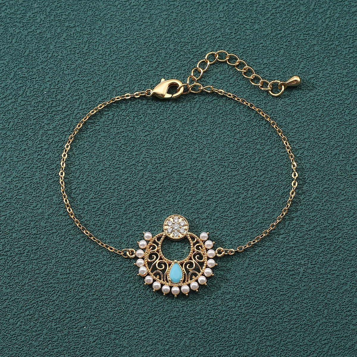 Romatic-pulsera de moda para mujer, brazalete con cuentas azules, Perla hueca, accesorio redondo, diseño de fiesta de boda, joyería étnica de circón