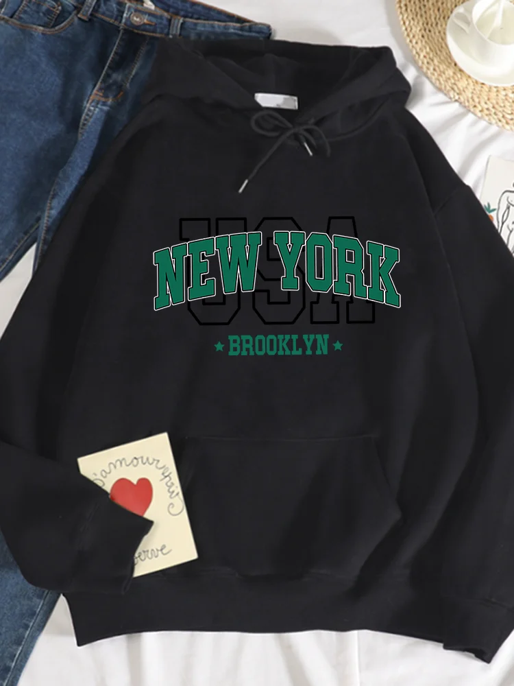 New York Brooklyn Usa Printing Hooded Women Hip Hop Warm Comfortable Sweatshirt Autumn Oversize Hoodie Fashion Casual Clothes