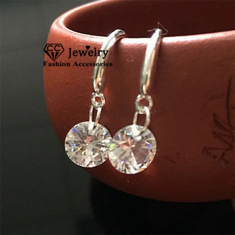CC Round Diamant Drop Earring For Women Silver Color Fashion Jewelry Stud Dangle Earring Wedding Accessories CCE008