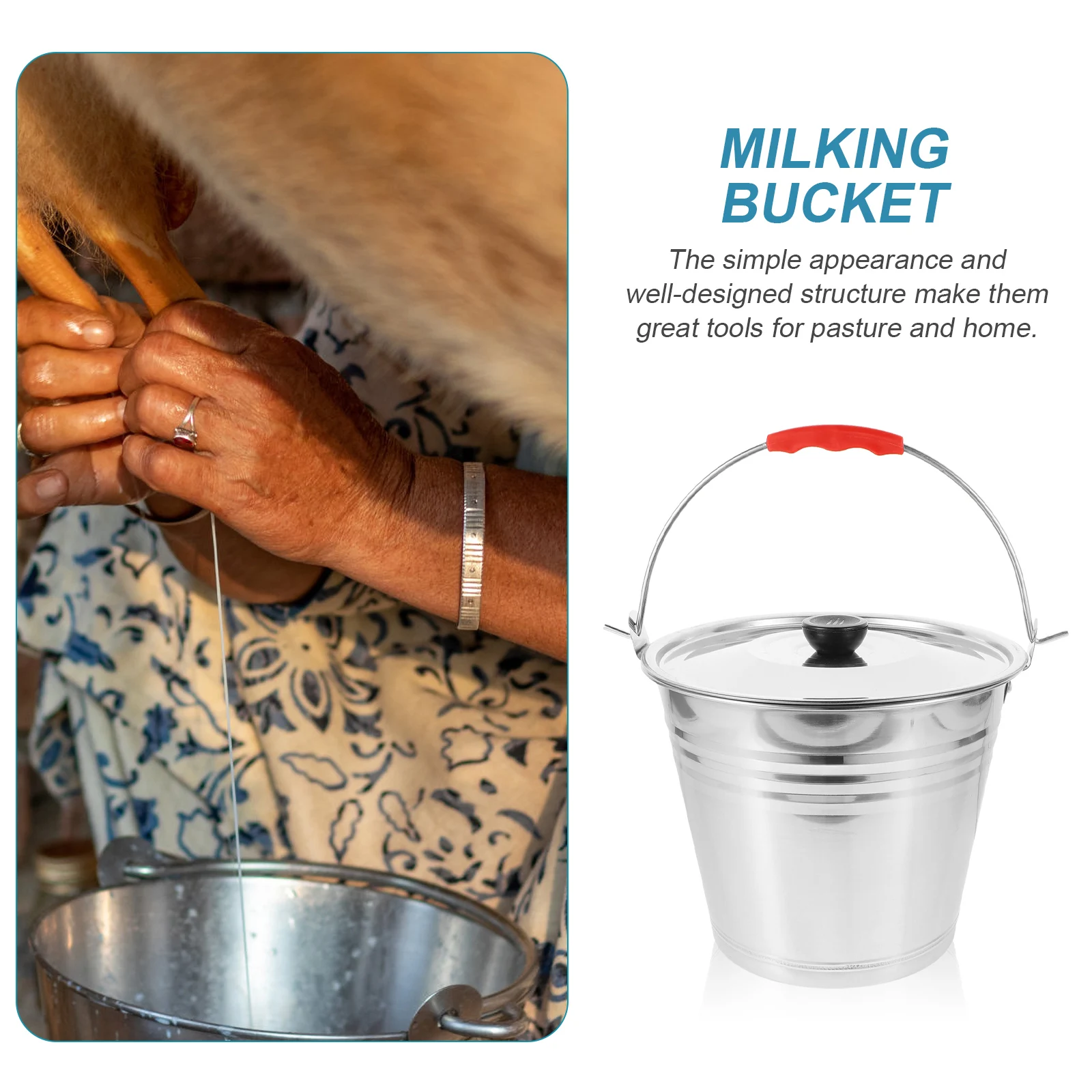 

1pc Stainless Steel Water Bucket Red with Lid Large Capacity Multi-purpose Storage Container for Household Hotel Goat Milk