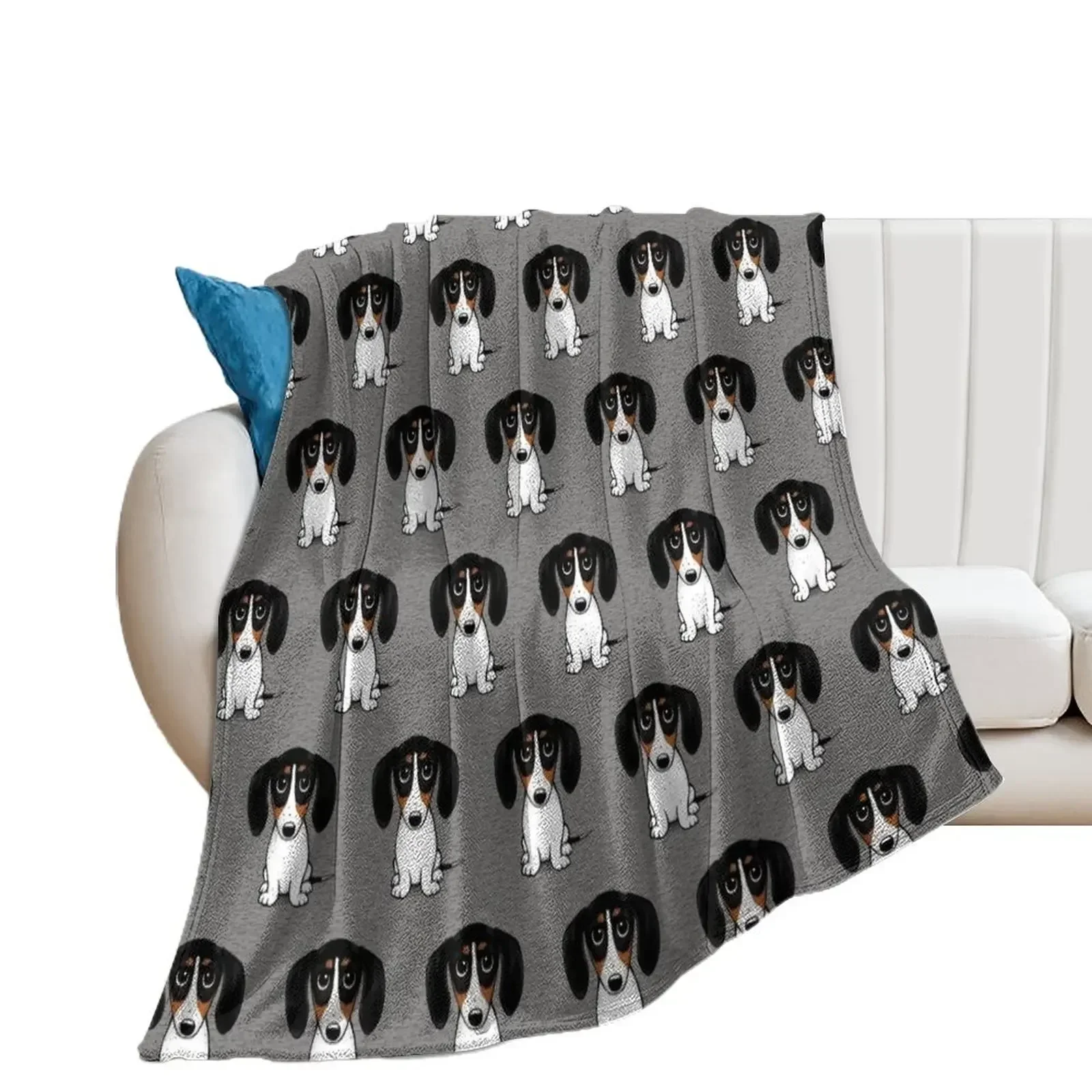 Piebald Dachshund | Cute Black, Tan and White Wiener Dog Throw Blanket Designers Large Blankets