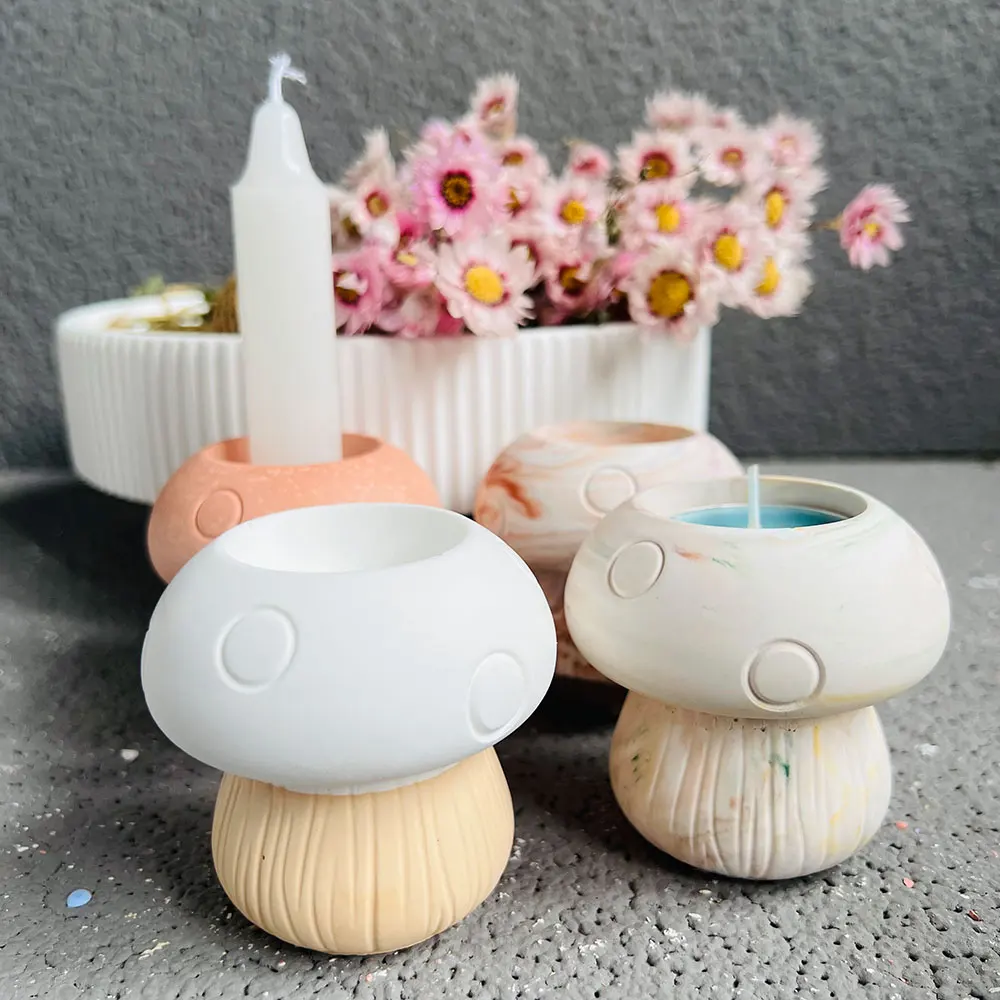 Mushroom Candle Holder Silicone Mold Epoxy Resin Cement Gypsum Clay Crafts Tealight Holders Mold DIY Home Decoration