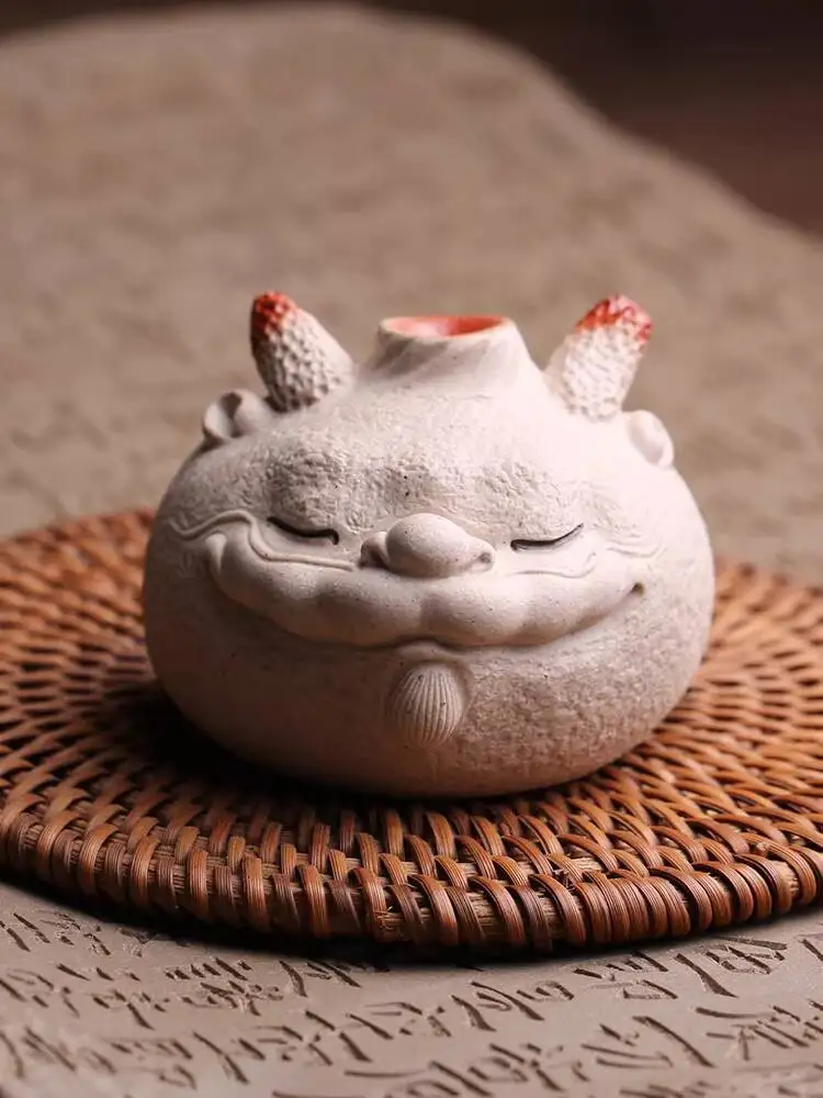 Yixing Original Mineral Purple Sand Pet Ornaments Small White Dragon Cover Famous Artist Zhao Yonghui Fully Handmade Boutique