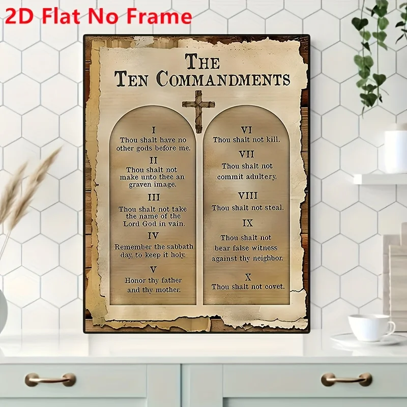 2D Flat No Frame 1pc The Ten Commandments Christian Canvas Wall Art, Antique Bible Verse Poster Home Decor, Funny Creative Unfra