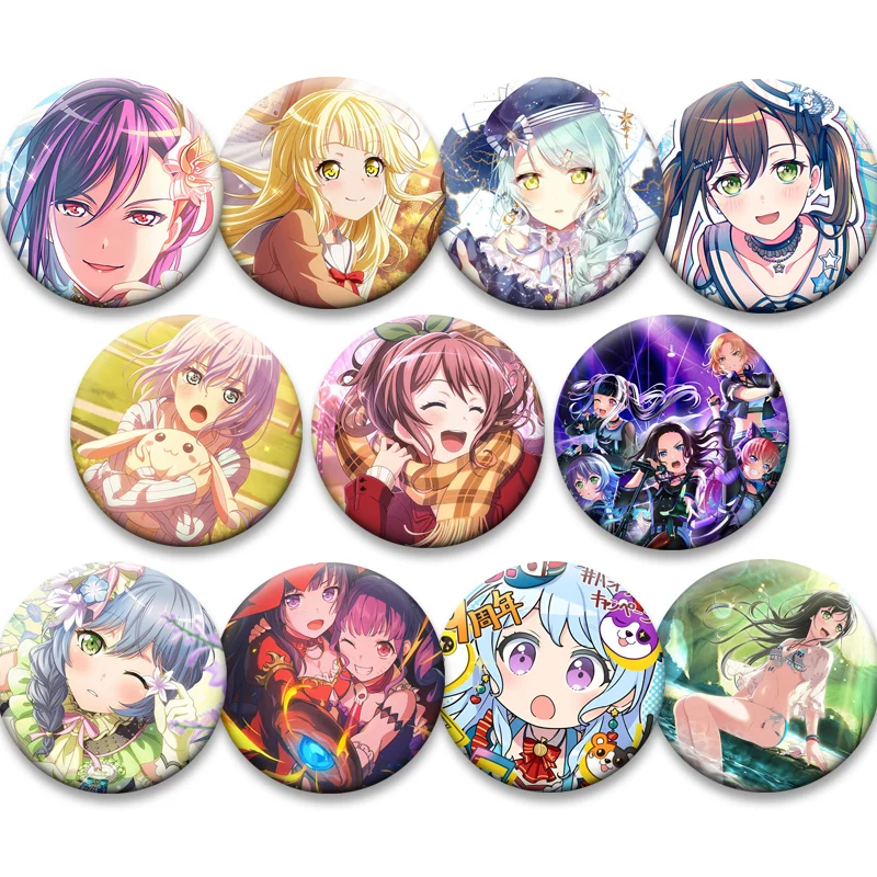 Anime BanG Dream! Brooches Round Pins Saya Yamabuki Rimiri Hanazono Tae Toyama Kasumi Otae Cartoon Badge Bag Accessories Gifts