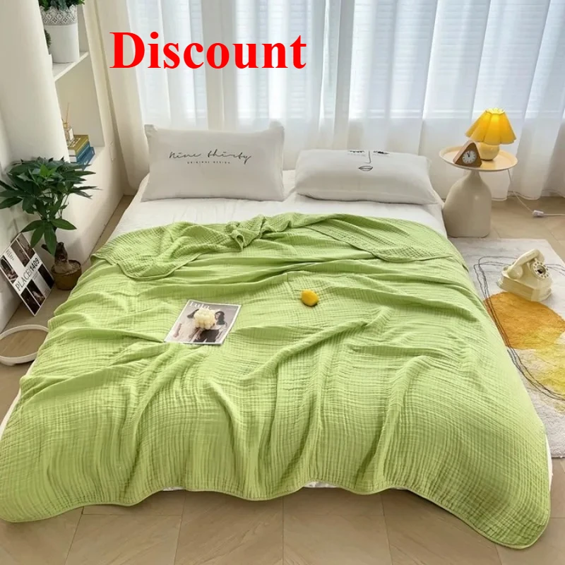 

Cotton 60 high-density six-layer seersucker solid color simple summer quilt blanket soft waxy and comfortable