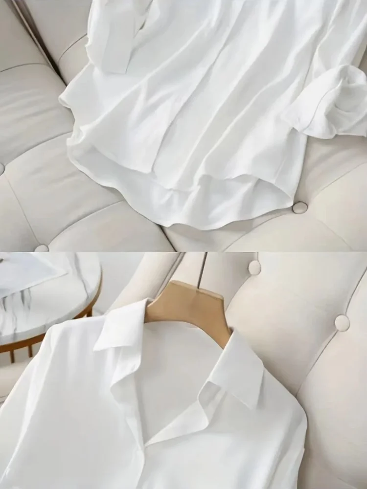 بلوزات نسائية طويلة الأكمام بياقة مطوية لأسفل بلون واحد ، بلوزات نسائية على الطراز غير الرسمي ، للربيع والصيف ، DF5002 #2