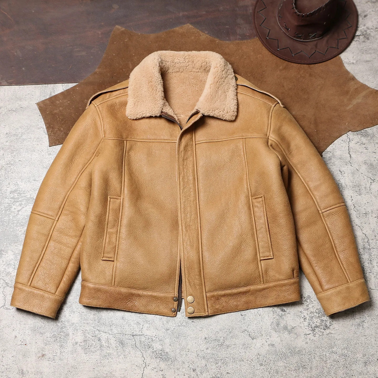 Tailor Brando Authentic Sheep Shearling Men's Winter Warm Vintage Distressed Genuine Leather Jacket