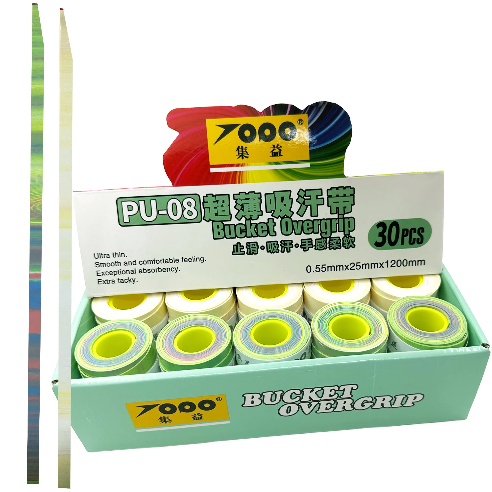 

30pcs/Box 0.55mm Ultra-Thin Gradient Overgrip Tape for Tennis, Badminton, Golf Rackets, Fishing Rods Sweat Absorbent Grip Tape