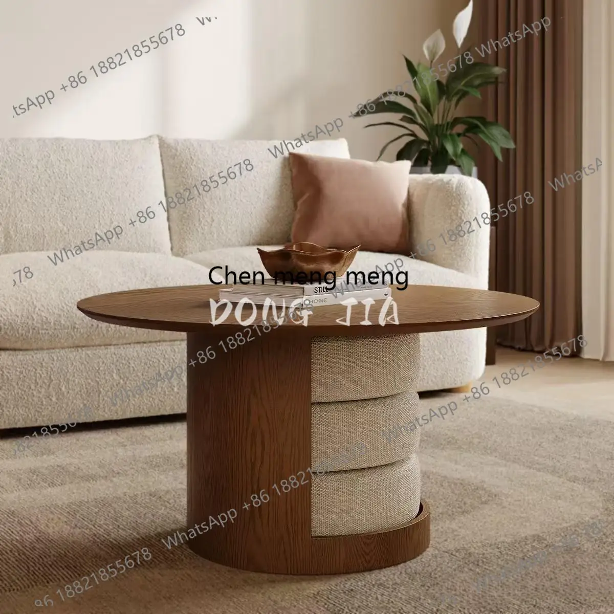 

Nordic simple solid wood coffee table small apartment Italian minimalist walnut slate retro style round