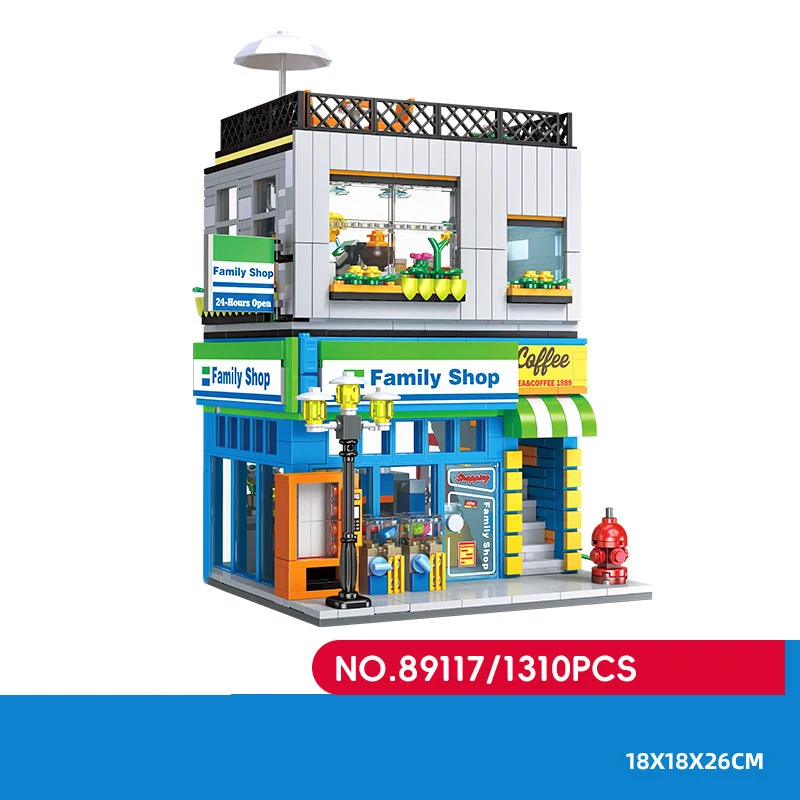 Kreative Stadt Street View Architektur Convenience Store Baustein Straßenbild Bau Ziegel Spielzeug Mit Licht Für Geschenke