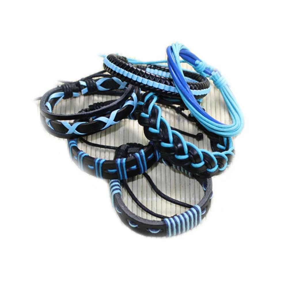 Blue Bracelets 6pcs/set Wrap Woven Fashion Handmade Men Bracelets Women Leather Bracelet Men Bangle Wholesale Jewelry Gift S69