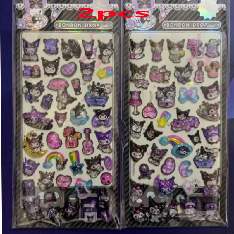 4 adesivi Anime Sanrio Hello Kitty Kuromi adesivi in cristallo in rilievo 3D per custodie per cellulari e altri oggetti Decorazione carina