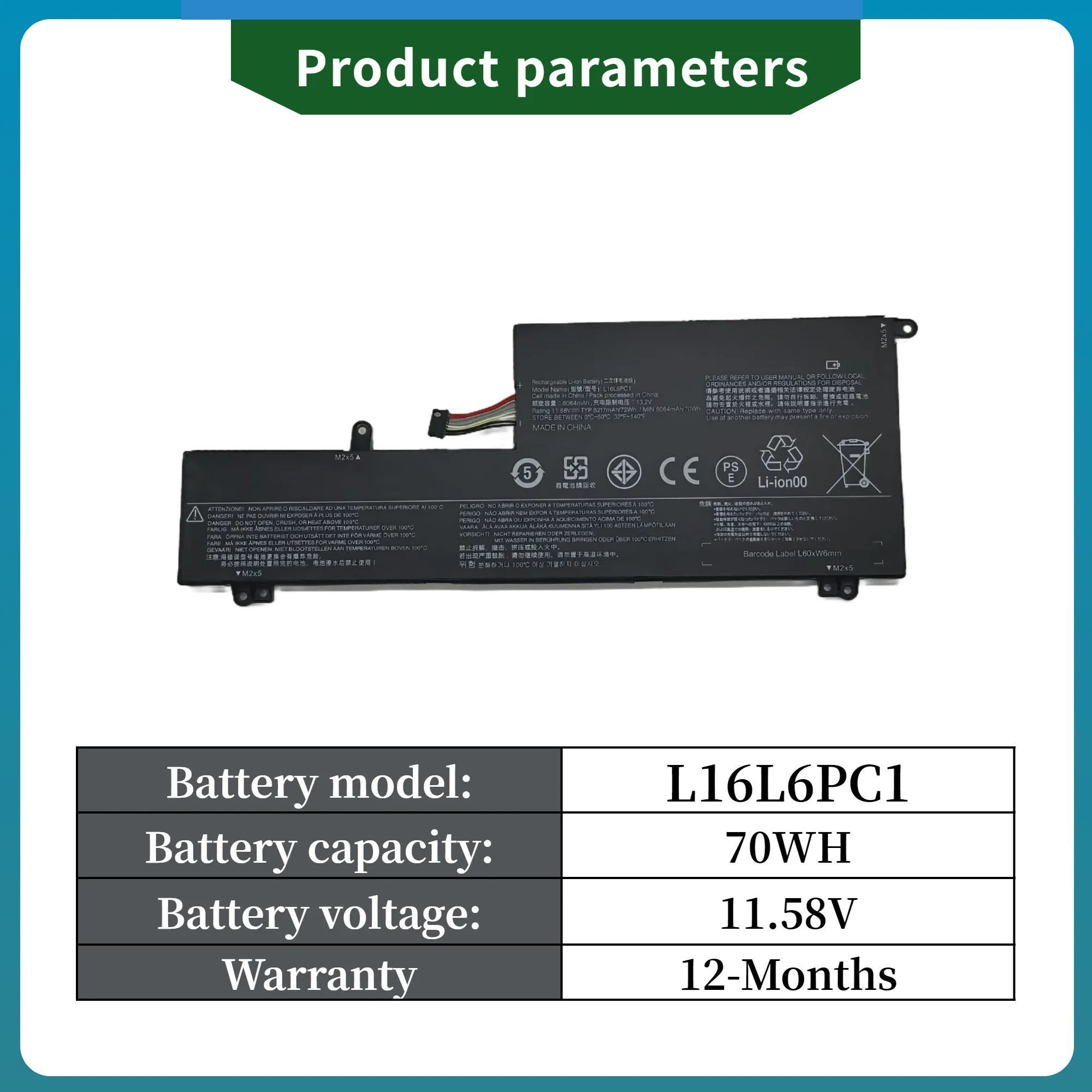 Factory Direct!  L16L6PC1 L16C6PC1 Laptop Battery for Lenovo Yoga 720 720-15 720-15Ikb Series Notebook L16M6PC1 72WH