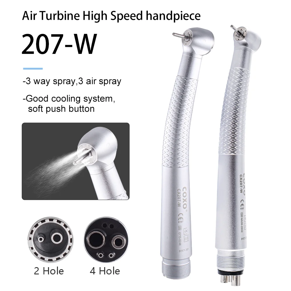 

COXO CX207-W push button handpiece 2/4 Hole Air Turbine handpiece high speed Dental with Triple Water spray ceramic bearing