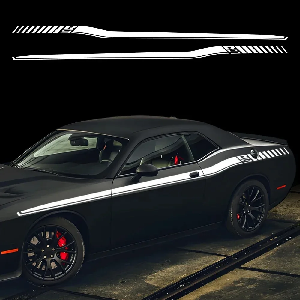 2pcs Car Body Side Accent Stripes Waistline Waterproof Decal Graphics for Dodge Challenger 2008-2023 RS Vinyl Stickers 420x21cm