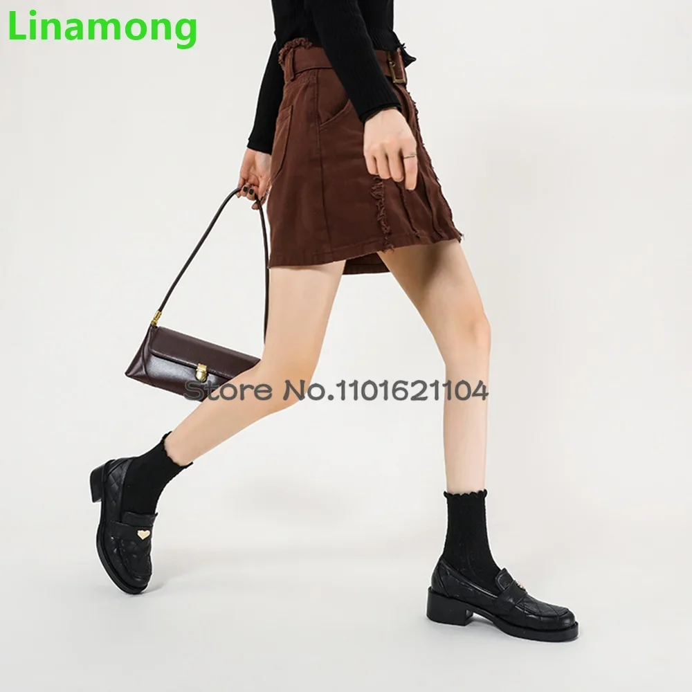 Black Chunky Heel Loafer Shoes For Female Women 2024 Autumn New Thick Sole Slip-on Shallow Leather Elegant Fashion Luxury Shoes