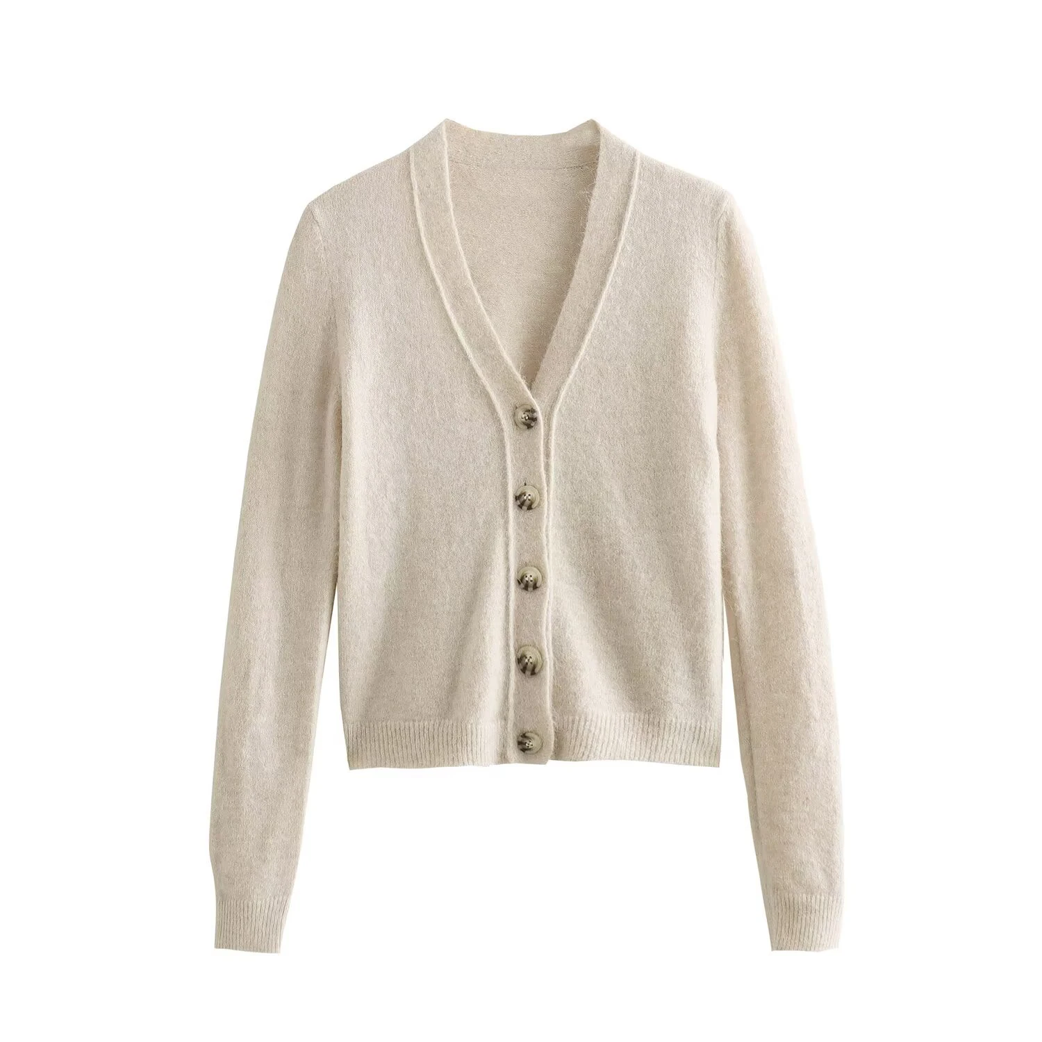 

New V-neck Knitted Versatile Cardigan with Lazy Style Design Sweater Jacket Inner Layer Bottom Coat Top