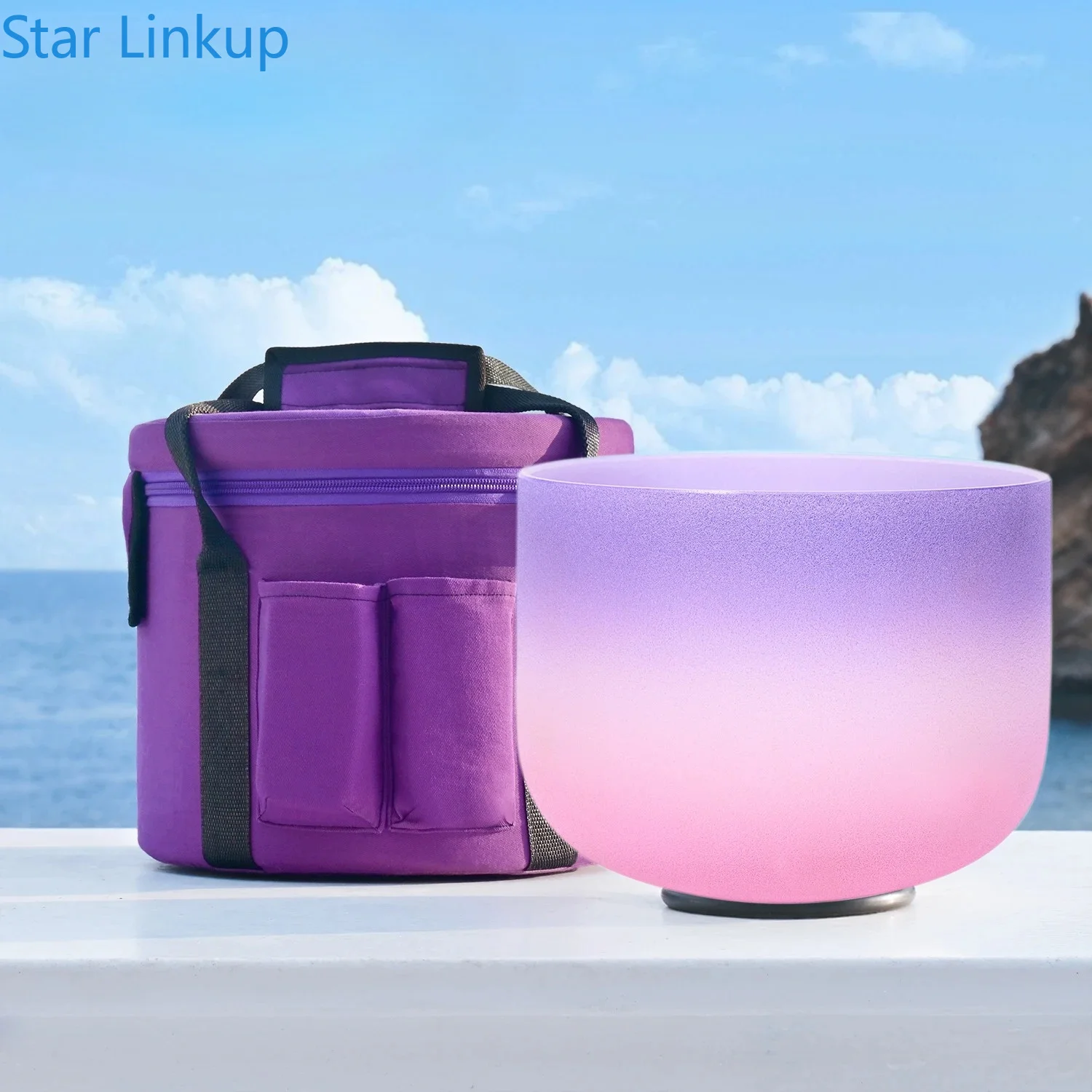 Star Linkup 8 Inch B Note Purple-Pink Frosted Quartz Crystal Singing Bowl, Crown Chakra Sound Healing Instrument with Carry Bag for Yoga Sound Bath Meditation, Stress Relief & Energy Cleansing