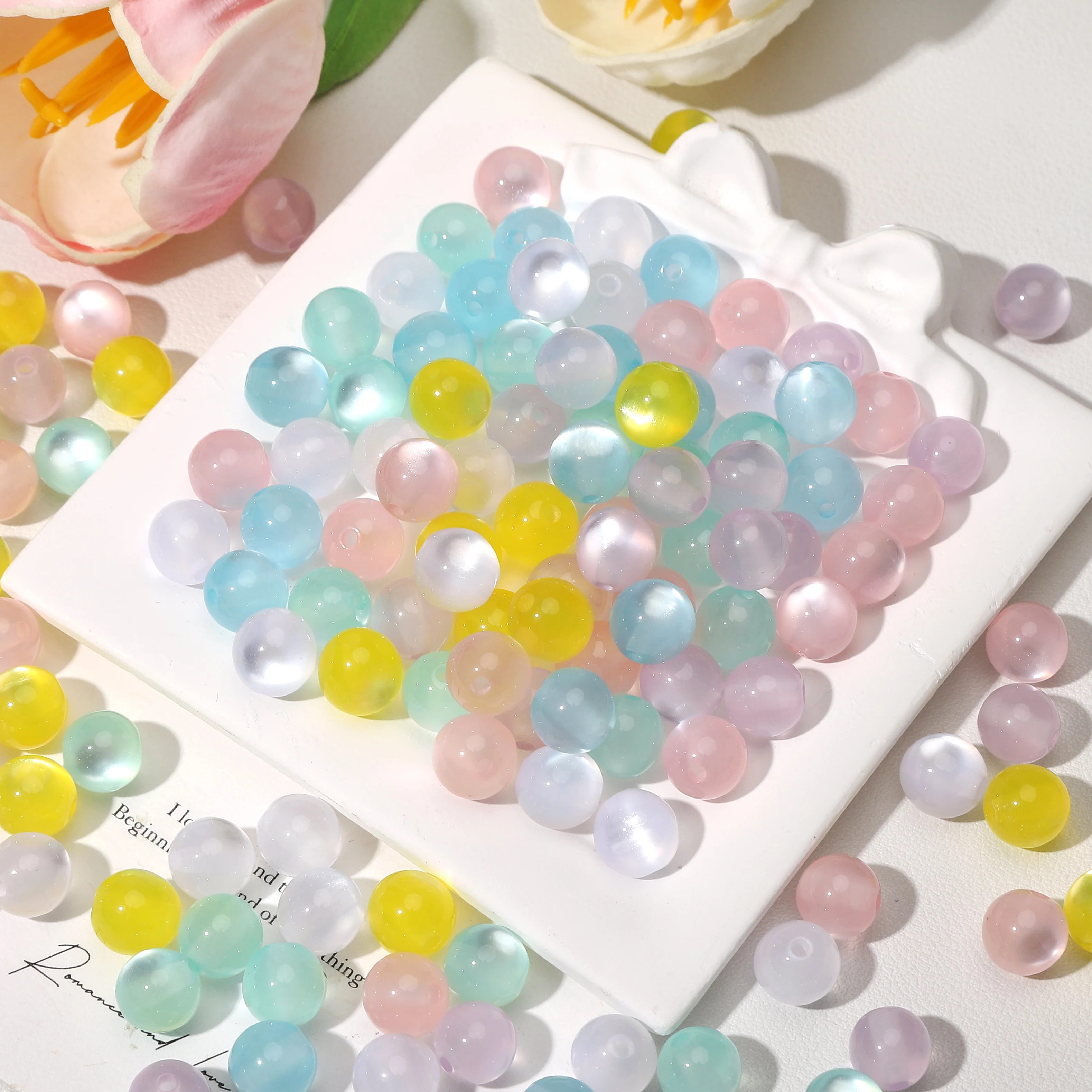10/30pcs 10mm Resin Cat Eye Look Round Beads Colorful Sewing Embellishment Loose Bead for Garment Decor Sewing Craft Accessories