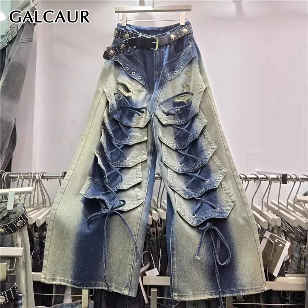 

GALCAUR однотонные повязки уличная одежда брюки женские с высокой талией свободные американские ретро женские прямые брюки осенняя мода