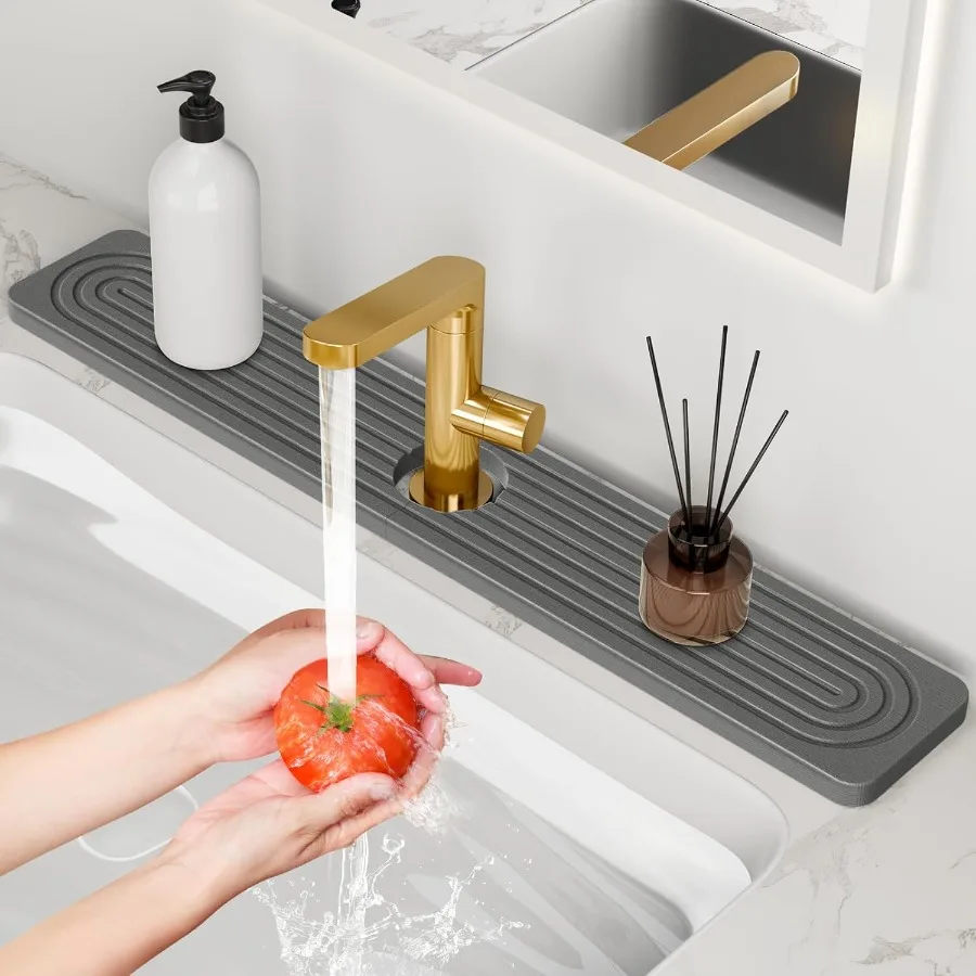 

24-дюймовый длинный коврик для смесителя для кухонной раковины [пербыстросохнущий диатомитовый камень] Каменный коврик для смесителя для кухонной раковины с защитой от брызг