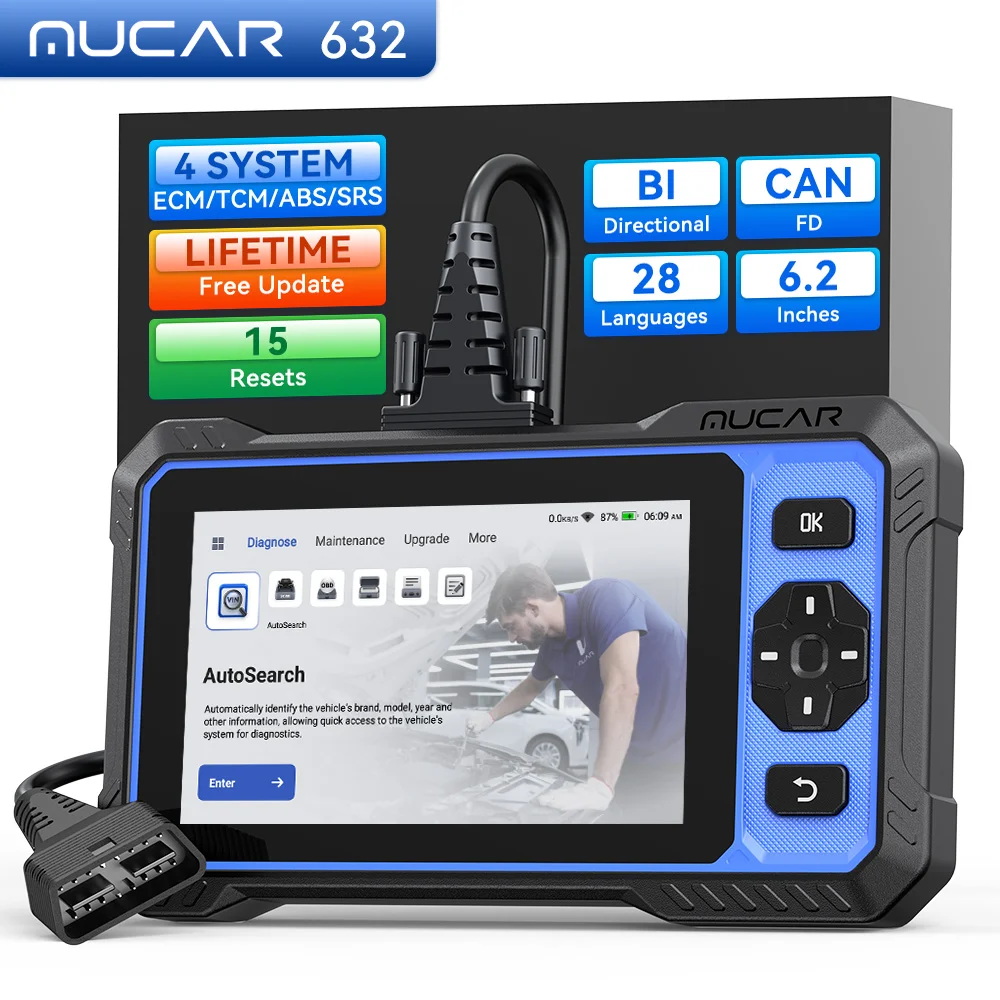 MUCAR 632 AI Bidirectionele Automotive Tools Levenslange Gratis Update OBD2 Scanner CANFD 15 Reset 4 Systeem Diagnose Auto OBD Scanners