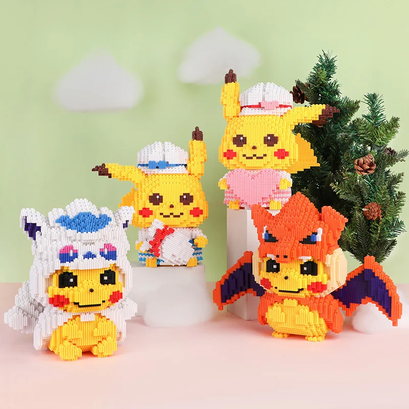 Super Huge Pokemon Anime Pikachu Figures Diamond Micro Building Blocks Games Model Bricks Decompression Toys Kids Birthday Gifts