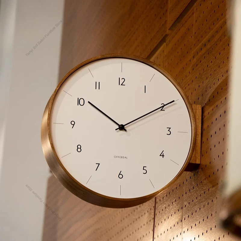 Japanese-style Solid Wood Double-sided Wall Clock Nordic Luxury Creative Living Room Wall Clock Simple High-end Home Decor FYWC