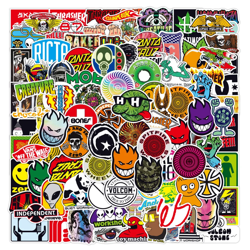 100 Uds. Pegatinas con logotipo de marca de moda, monopatín estético, portátil, motocicleta, teléfono, coche, pegatina de Graffiti
