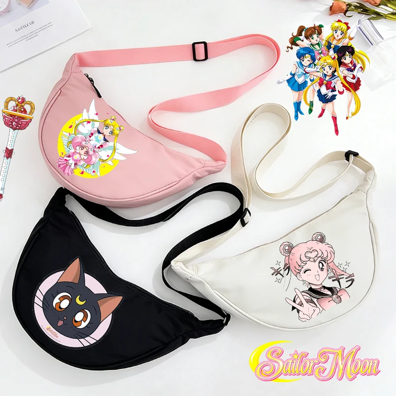 

SailorsMoon Anime Girl's Student Purple Hand Bag Woman Cute Print Crossbody Shoulder Bag Case Female Y2K Kawaii Makeup Tote Bags