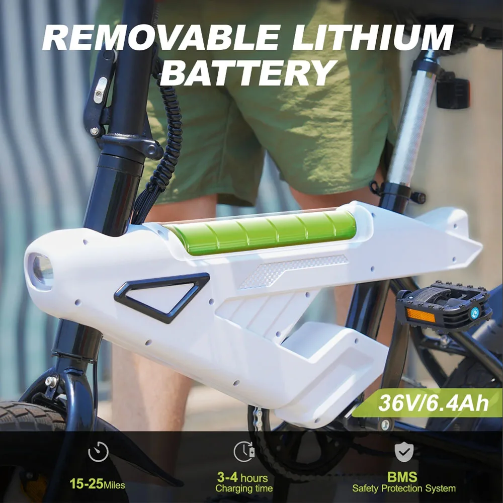A02 Electric Folding Bike With 250W Motor 14inch Wheels 36V 6.4Ah Battery Kids Ebike image 4